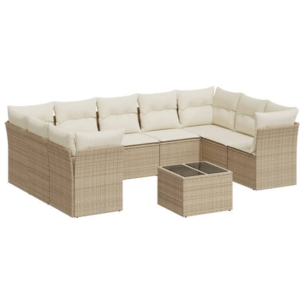Soffgrupp för trädgård med dynor 10 delar beige konstrotting