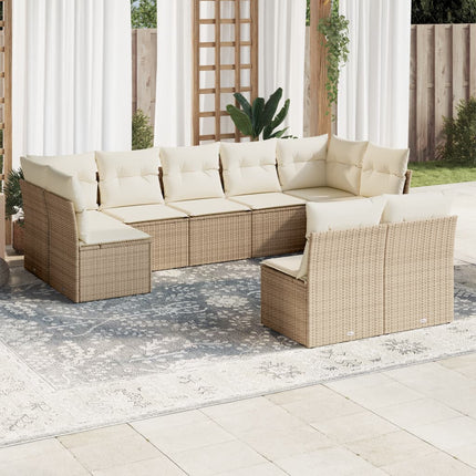 Soffgrupp för trädgården med dynor 9 delar beige konstrotting