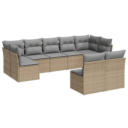 Soffgrupp för trädgården med dynor 9 delar beige konstrotting