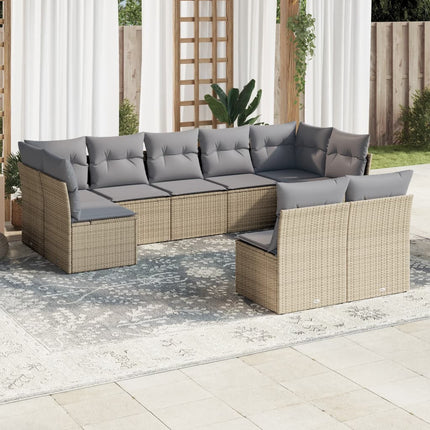 Soffgrupp för trädgården med dynor 9 delar beige konstrotting