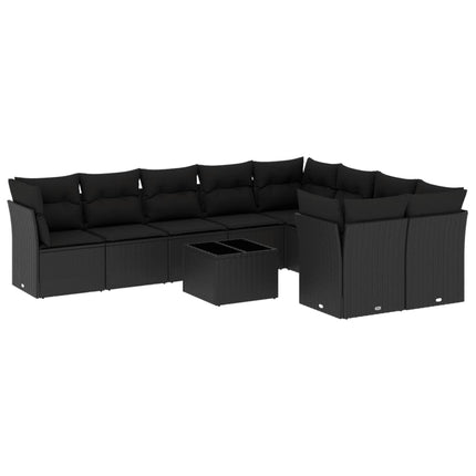 Loungegrupp 10 delar med svarta dynor konstrotting