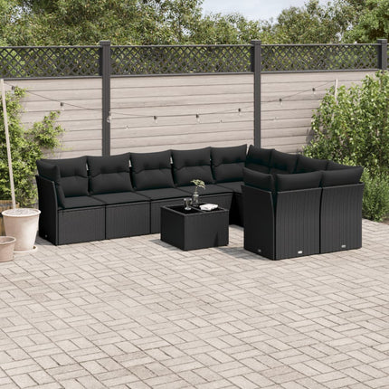 Loungegrupp 10 delar med svarta dynor konstrotting