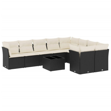 Loungegrupp 10 delar med svarta dynor konstrotting