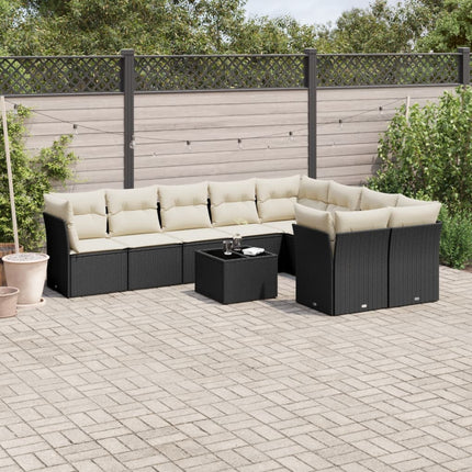Loungegrupp 10 delar med svarta dynor konstrotting