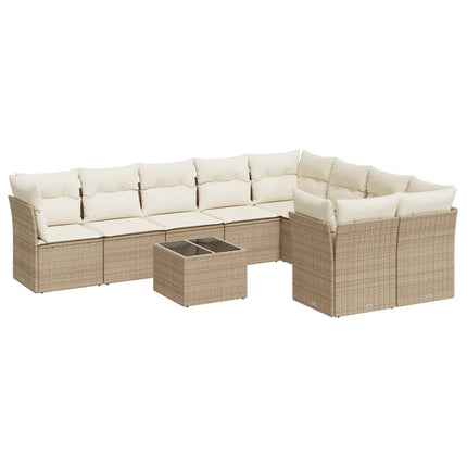 Soffgrupp för trädgård med dynor 10 delar beige konstrotting