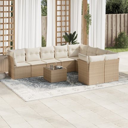 Soffgrupp för trädgård med dynor 10 delar beige konstrotting