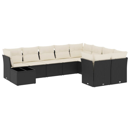 Loungegrupp 10 delar med svarta dynor konstrotting