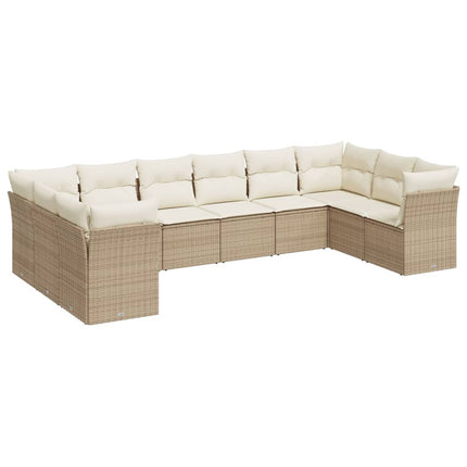 Soffgrupp för trädgård med dynor 10 delar beige konstrotting
