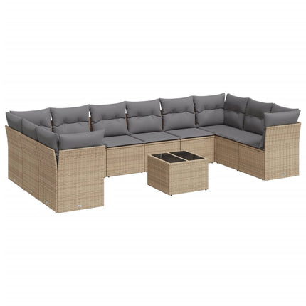 Loungegrupp för trädgården m. dynor 11 delar beige konstrotting