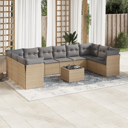 Loungegrupp för trädgården m. dynor 11 delar beige konstrotting