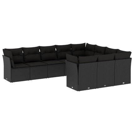 Loungegrupp 10 delar med svarta dynor konstrotting