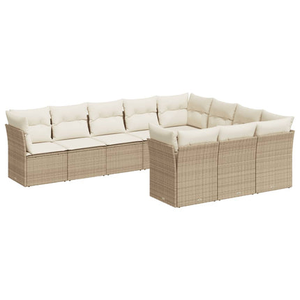Soffgrupp för trädgård med dynor 10 delar beige konstrotting