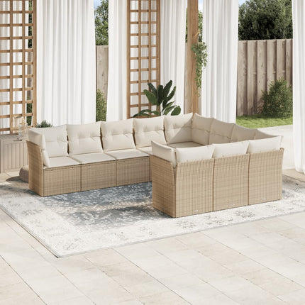 Soffgrupp för trädgård med dynor 10 delar beige konstrotting