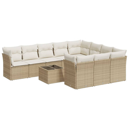 Loungegrupp för trädgården m. dynor 11 delar beige konstrotting