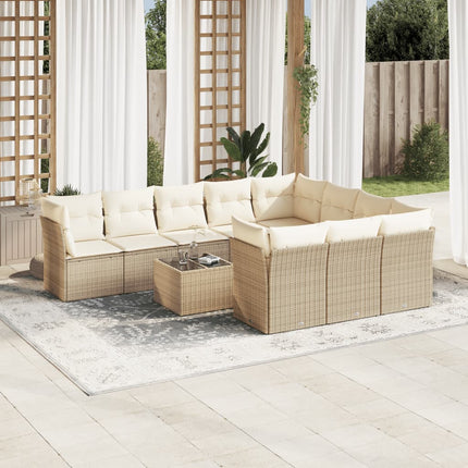 Loungegrupp för trädgården m. dynor 11 delar beige konstrotting