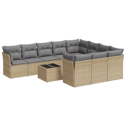 Loungegrupp för trädgården m. dynor 11 delar beige konstrotting