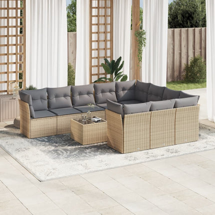 Loungegrupp för trädgården m. dynor 11 delar beige konstrotting