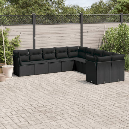 Loungegrupp 10 delar med svarta dynor konstrotting