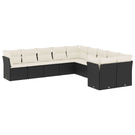 Loungegrupp 10 delar med svarta dynor konstrotting