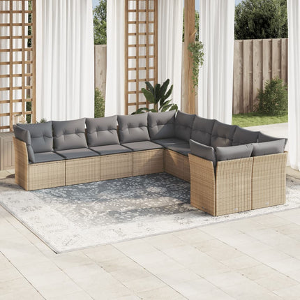 Soffgrupp för trädgård med dynor 10 delar beige konstrotting