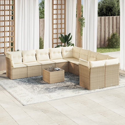 Loungegrupp för trädgården m. dynor 11 delar beige konstrotting