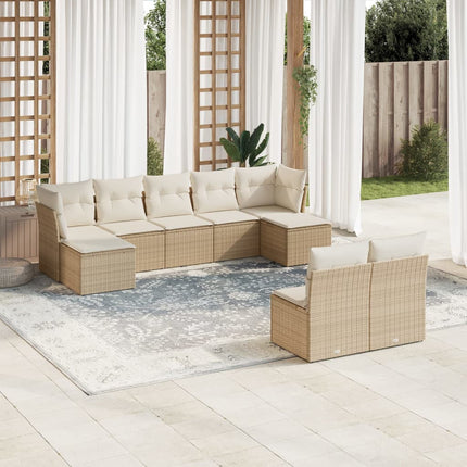 Soffgrupp för trädgården med dynor 9 delar beige konstrotting
