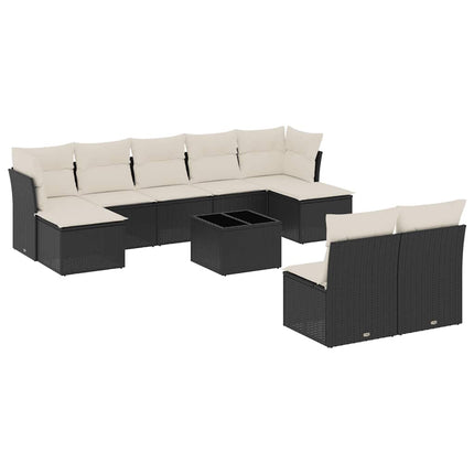 Loungegrupp 10 delar med svarta dynor konstrotting