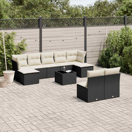 Loungegrupp 10 delar med svarta dynor konstrotting