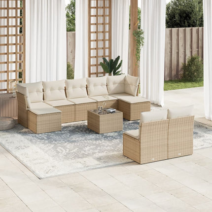 Soffgrupp för trädgård med dynor 10 delar beige konstrotting