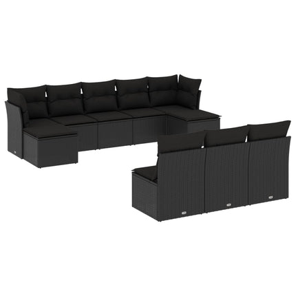 Loungegrupp 10 delar med svarta dynor konstrotting