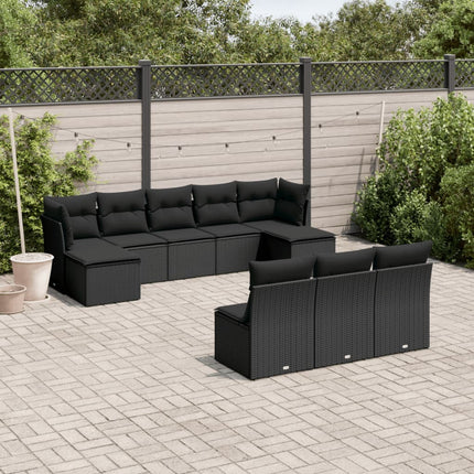 Loungegrupp 10 delar med svarta dynor konstrotting