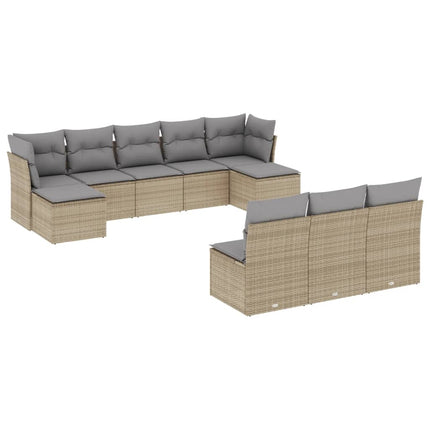 Soffgrupp för trädgård med dynor 10 delar beige konstrotting