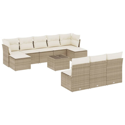 Loungegrupp för trädgården m. dynor 11 delar beige konstrotting