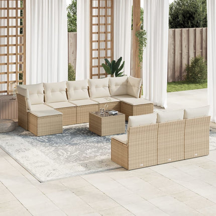 Loungegrupp för trädgården m. dynor 11 delar beige konstrotting