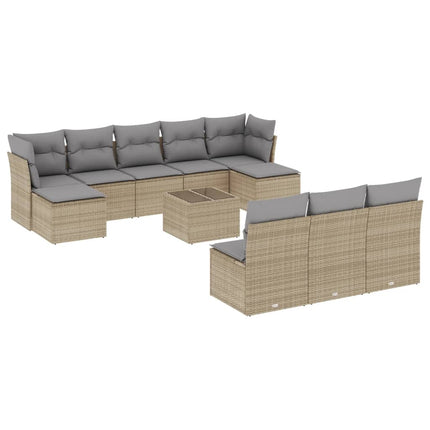 Loungegrupp för trädgården m. dynor 11 delar beige konstrotting