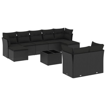 Loungegrupp 10 delar med svarta dynor konstrotting