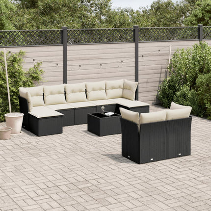 Loungegrupp 10 delar med svarta dynor konstrotting