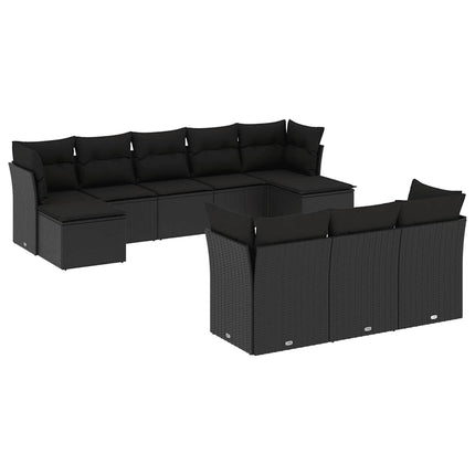 Loungegrupp 10 delar med svarta dynor konstrotting