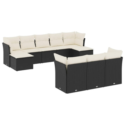 Loungegrupp 10 delar med svarta dynor konstrotting