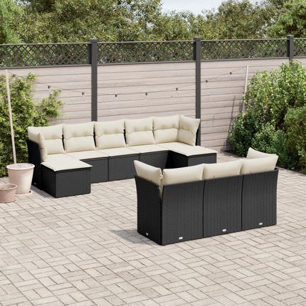 Loungegrupp 10 delar med svarta dynor konstrotting