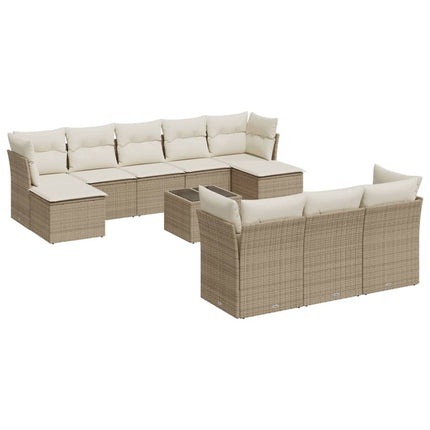 Loungegrupp för trädgården m. dynor 11 delar beige konstrotting