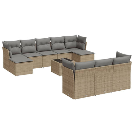 Loungegrupp för trädgården m. dynor 11 delar beige konstrotting