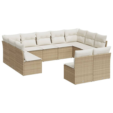 Loungegrupp för trädgården m. dynor 11 delar beige konstrotting