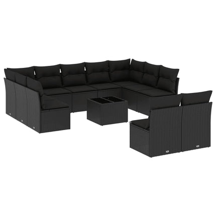 Loungegrupp med dynor 12 delar svart konstrotting