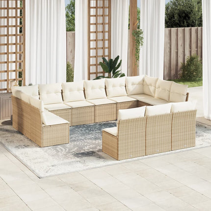 Soffgrupp för trädgården med dynor 13 delar beige konstrotting