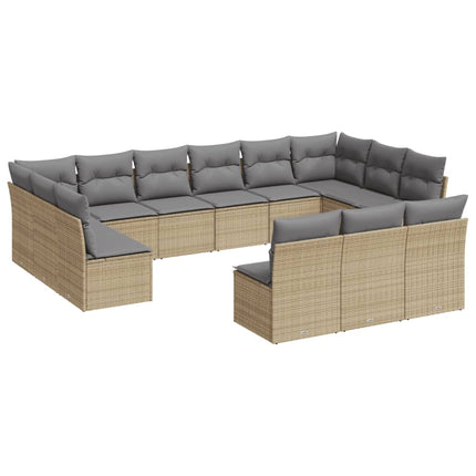 Soffgrupp för trädgården med dynor 13 delar beige konstrotting