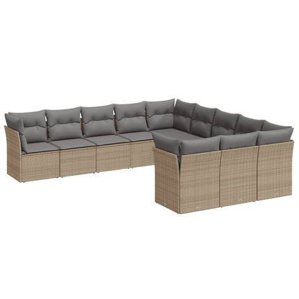 Loungegrupp för trädgården m. dynor 11 delar beige konstrotting