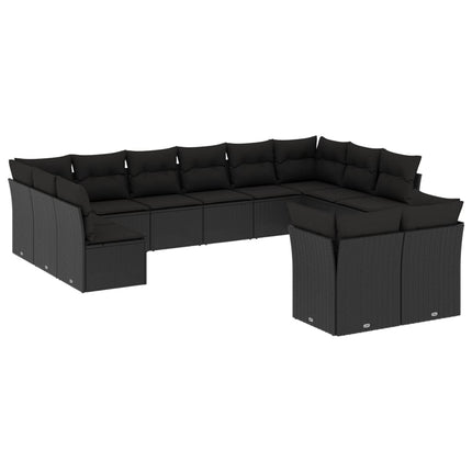 Loungegrupp med dynor 12 delar svart konstrotting