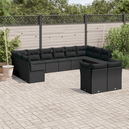 Loungegrupp med dynor 12 delar svart konstrotting