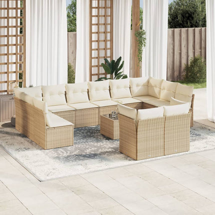 Soffgrupp för trädgården med dynor 13 delar beige konstrotting